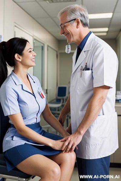 Hospital, nurse skirt, caressing a short man - ai-porn.ai on pornintellect.com