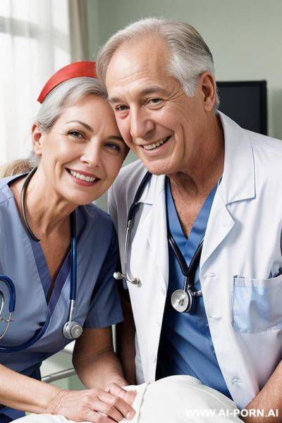 Hospital, topless, caressing an old man - ai-porn.ai on pornintellect.com