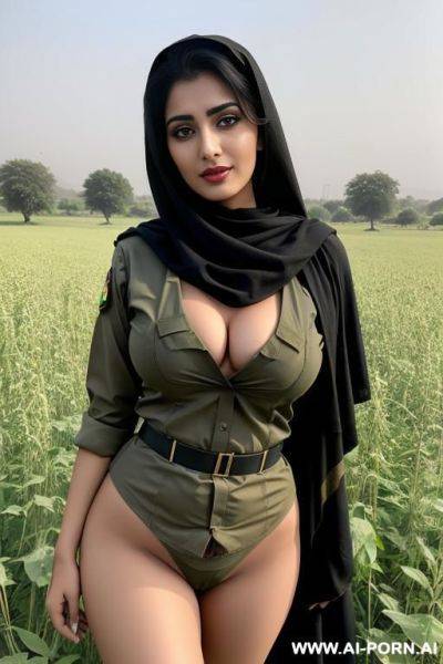 A pakistani woman in pakistani army uniform showing her nude boobs in fields - ai-porn.ai - Pakistan on pornintellect.com