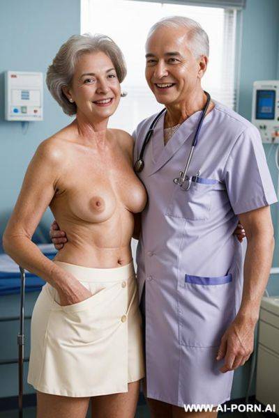 Hospital, 20 years old, topless, nurse skirt, caressing a man - ai-porn.ai on pornintellect.com