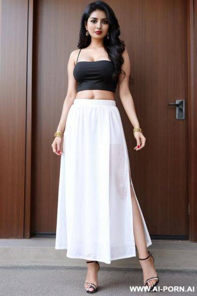 Indian 30 yrs old woman wear low waist long skirt and croptop, ankle strap heels - ai-porn.ai - India on pornintellect.com