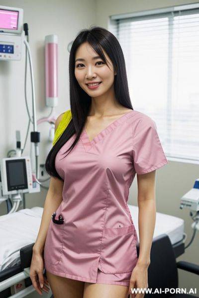 (pink medical scrubs);(place: state of the art hospital);( pert tits); (east asian); (straight, shoulder-length hair) - ai-porn.ai on pornintellect.com