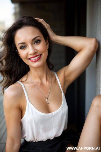 White shirt. flashing tits. full body pic. hourglass body shape. navel piercing - ai-porn.ai on pornintellect.com