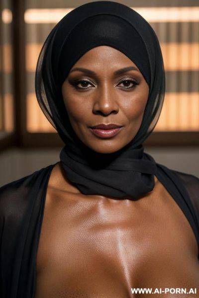 1 milf, 50 years old, realistic, beautiful face, hd, k, hijab headscarf, dark red hijab clothes, flashing boobs, open clothes, cold lighting, public, saggy boobs. - ai-porn.ai on pornintellect.com