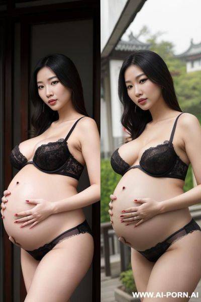 Chinese woman, ((detailed face)), wearing lingerie and a thong, posing outside - ai-porn.ai - China on pornintellect.com
