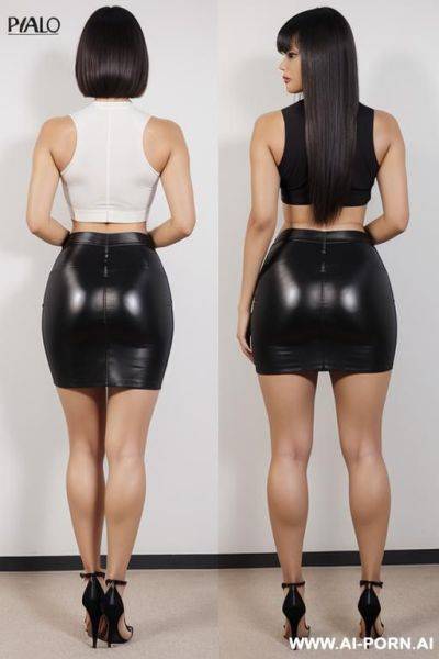 Sexy woman, office woman, from behind, big ass, big bubble butt, pawg ass, sexy heels, slutty makeup, tight pencil skirt, micro pencil skirt, crop-top - ai-porn.ai on pornintellect.com