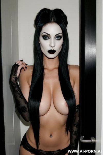 Goth woman nude hiding embarrassed - ai-porn.ai on pornintellect.com