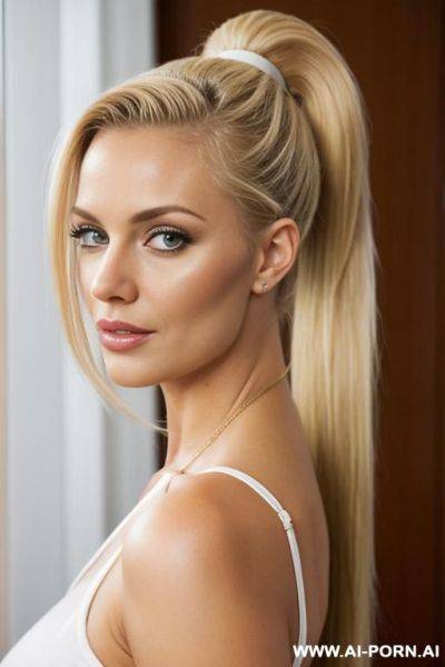 Shy, blond babe with a ponytail, - ai-porn.ai on pornintellect.com