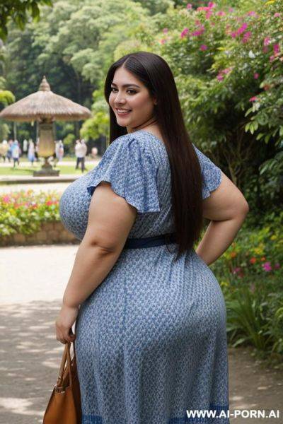 Supermodel, mexican, long hair, hourglass shaped, beautiful eyes, extra thicc, super plump, ssbbw, huge, blue sun dress - ai-porn.ai - Mexico on pornintellect.com
