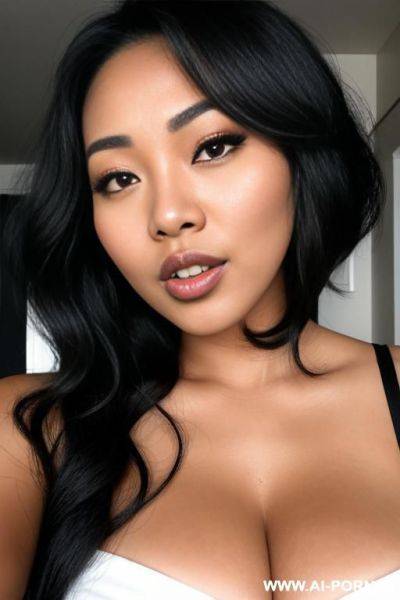 An asain latina kissing a black chubby beautiful woman - ai-porn.ai on pornintellect.com