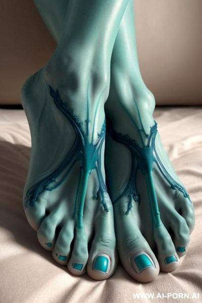 Extremely veiny feet. lots of blue green veins and arteries csn be seen through her skin - ai-porn.ai on pornintellect.com