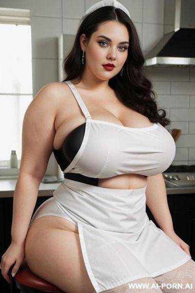 (masterpiece), bbw, super plump, very rotund, wearing tight apron, best quality, expressive eyes, perfect face, stunning, (((beautiful face))), ((massive natural saggy breasts)), skin indentation, very - ai-porn.ai on pornintellect.com