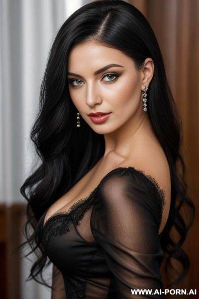 Piekna brunetka w beżowych rajstopach pokazuje cipkę - ai-porn.ai on pornintellect.com