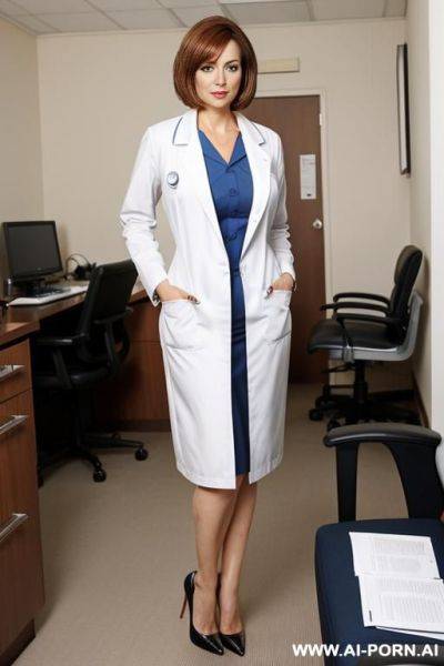 A doctor, beautiful face, standing, (((massive body))), high heels, shapely legs, wide hips - ai-porn.ai on pornintellect.com