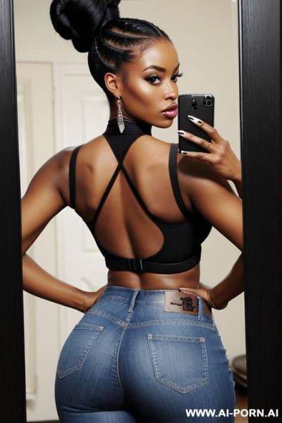 Supermodel, gorgeous black woman, pear shaped body, fit, plays guitar, musician, - ai-porn.ai on pornintellect.com