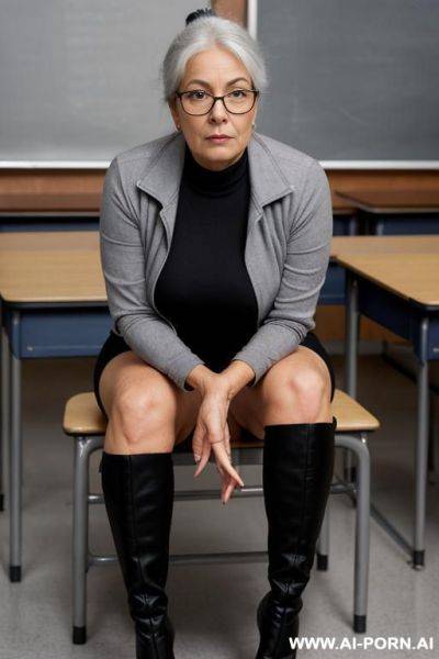 Mature over 0, over makeup with slutty serious face wearing boots heels, stretch marks, - ai-porn.ai on pornintellect.com