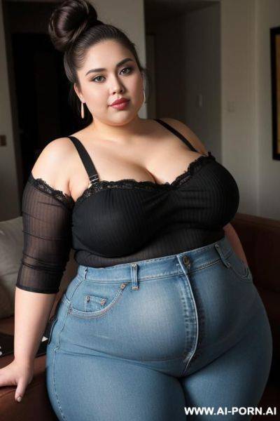 Supermodel, gorgeous woman , pear shaped body, very plump, extra thicc, very wide hips, plays guitar, musician, rotund, fat woman - ai-porn.ai on pornintellect.com
