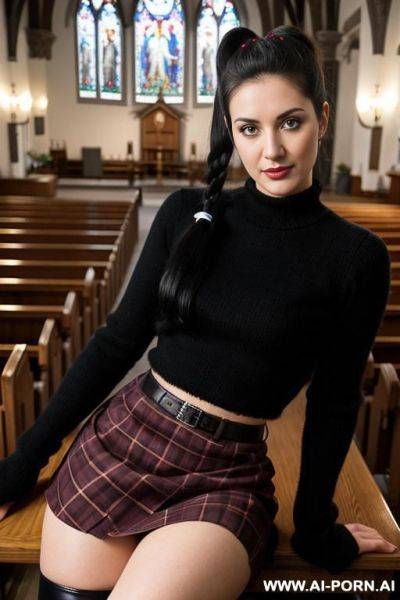Plaid skirt, knee high boots - ai-porn.ai on pornintellect.com