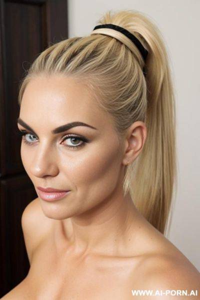 Blonde milf, ponytail, hairy pussy, dark eyebrows - ai-porn.ai on pornintellect.com