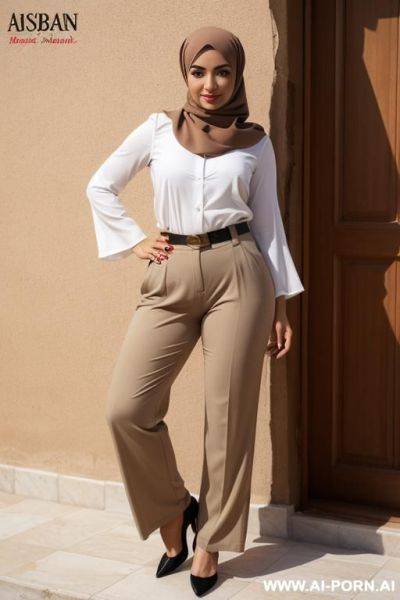 Wide hips, headscarf, roll up sleeve, trousers, open legs - ai-porn.ai on pornintellect.com