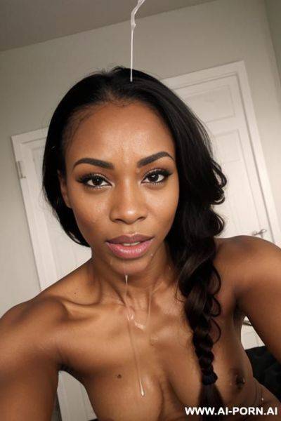 Black fit woman with fake boobs suck dick in the bedroom - ai-porn.ai on pornintellect.com