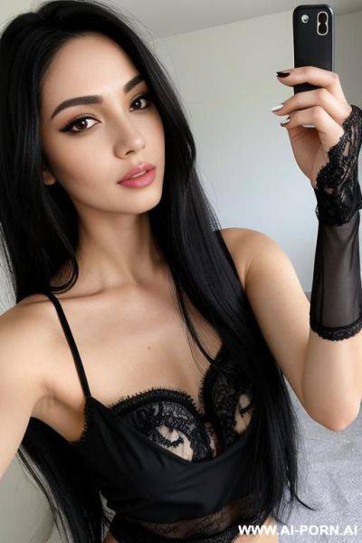 Woman long hair lace black top selfie - ai-porn.ai on pornintellect.com