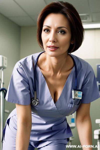 (closeup) (bending down) (shocked look) (hospital) (nurse) (scrubs) - ai-porn.ai on pornintellect.com