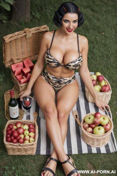 Extremely tanned skin, extremely gigantic boobs, camouflage boobs - ai-porn.ai on pornintellect.com