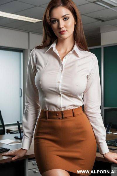 In a jumper with a shirt in a skirt holding her breasts - ai-porn.ai on pornintellect.com