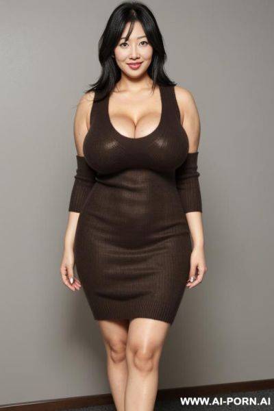 Long brown sleeveless sweater dress - ai-porn.ai on pornintellect.com