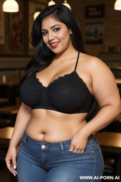 Gorgeous mexican, chola, hourglass shape, massively wide hips, big woman, pizza parlor, extra thicc, plumped up - ai-porn.ai - Mexico on pornintellect.com