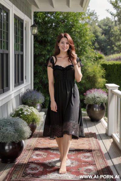 Woman standing in modern bedroom, black lingerie, black outfit clothes - ai-porn.ai on pornintellect.com