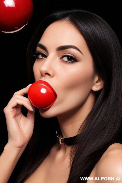 Ball gag in mouth, ball gag is red sphere inside the mouth - ai-porn.ai on pornintellect.com