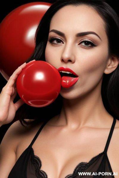 Ball gag in mouth, mouth shut, ball gag is red sphere in the mouth - ai-porn.ai on pornintellect.com