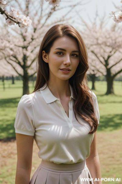 Woman standing in park, soft lighting, white outfit clothes - ai-porn.ai on pornintellect.com