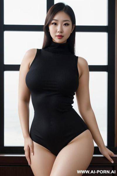 Curved hips, alluring thighs, sleeveless turtleneck, boob window - ai-porn.ai on pornintellect.com