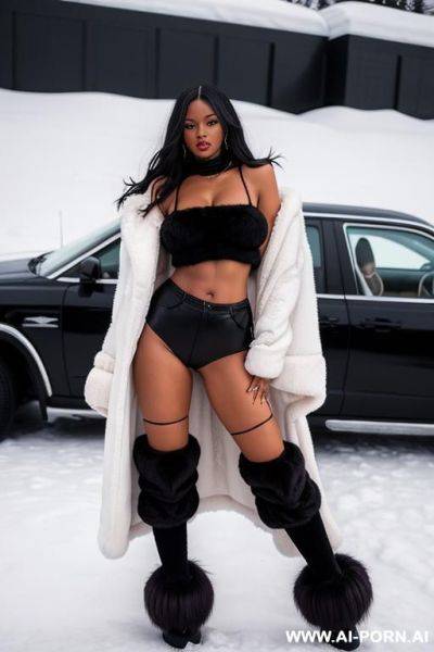 Huge large fur scarf, hyper inflated loose pussy, massive fur thigh clothes, fur ankle ugg slippers, oversize swollen pussy, giant labia lips, dark angel, fur gloves, fur crop top, fur shorts opening pussy, high fur socks - ai-porn.ai on pornintellect.com