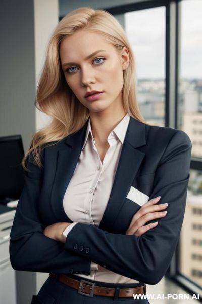 ((pencil skirt)), belt, ((shirt with pockets)), ((office shirt)), ((blazer)) - ai-porn.ai on pornintellect.com