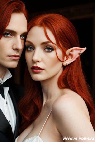 Redhead, female, elf ears, eye monocle - ai-porn.ai on pornintellect.com