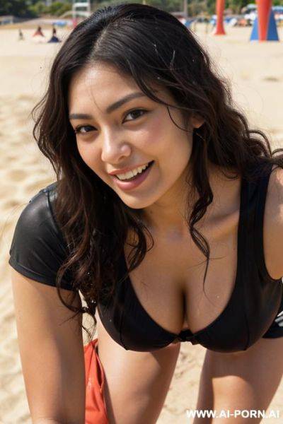 Close! patronizing expression. japanese. long wavy hair. closeup in decent clothes. she is natural. real-life sei-ra sodes-hiro! in a sand park. it seems as if she pulls me closer. - ai-porn.ai - Japan on pornintellect.com