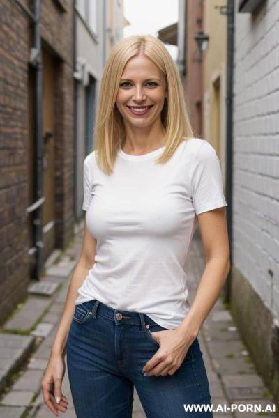 Standing, t-shirt, jeans, face - ai-porn.ai on pornintellect.com