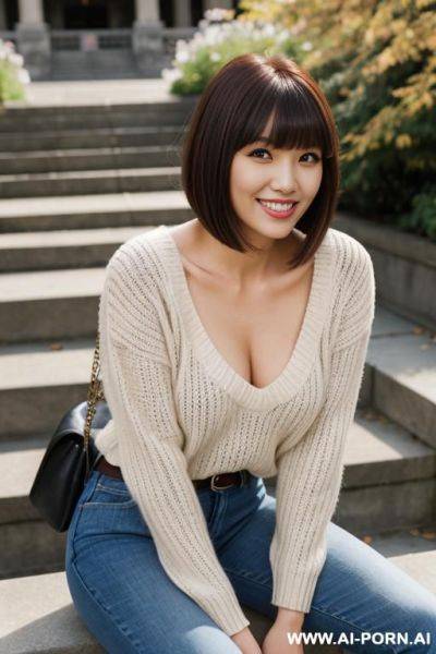 Sitting on stone steps m smile - ai-porn.ai on pornintellect.com