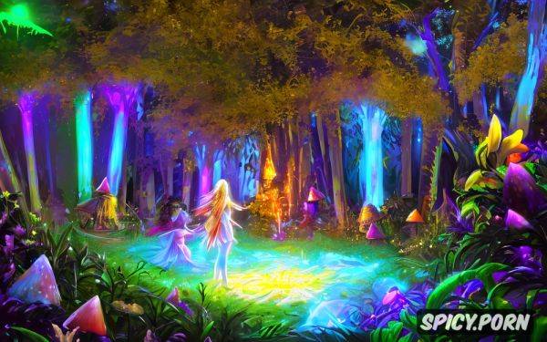 Hiqh quality picture, beautiful colors, magic mushrooms glowing in the dark - spicy.porn on pornintellect.com