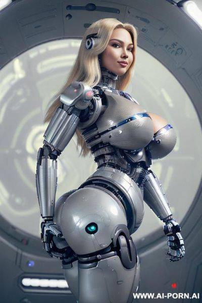 (((super realistic))) ((front view)) (((beautiful cyborg woman))) (((sexy cyborg woman))) ((japanese)) ((blonde)) (((long thick hair))) (((perfectly beautiful face, sexy plump lips))) (((huge expressive sexy - ai-porn.ai - Japan on pornintellect.com
