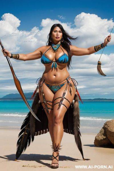 Thick and sexy native american women with bow and arrow and repeater rifle and shaman bikini - ai-porn.ai - Usa on pornintellect.com