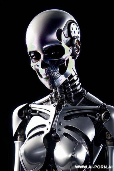 Skeleton cyborg droid putting on skin suit - ai-porn.ai on pornintellect.com