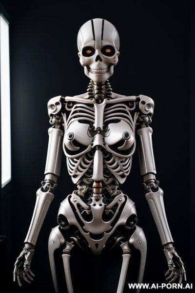 Skeleton cyborg droid putting on skin clothes - ai-porn.ai on pornintellect.com