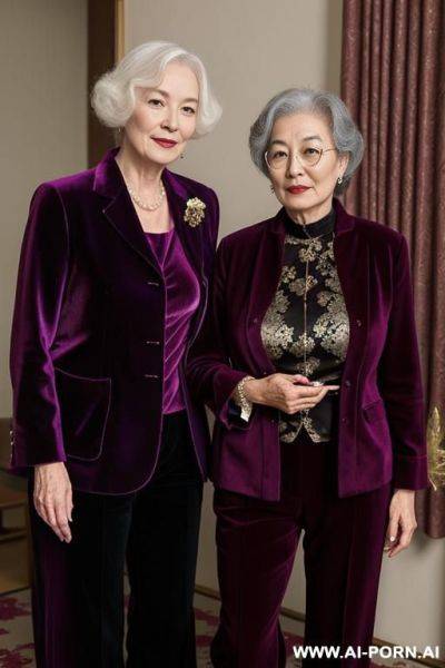 One woman british in velvet clothes and one mature japanese in velvet clothes and one granny in velvet clothes - ai-porn.ai - Britain - Japan on pornintellect.com