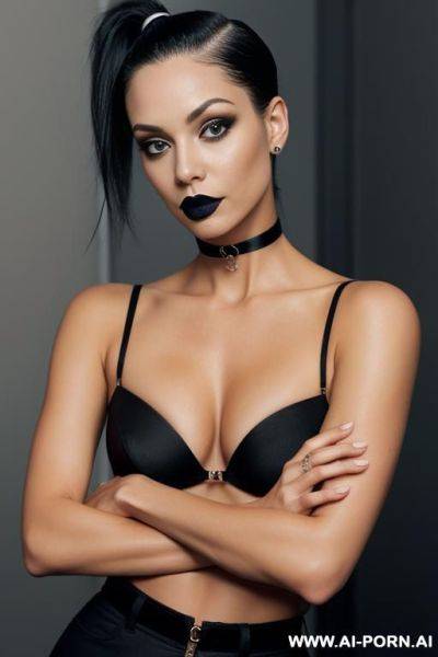 Ashley graves from tcoaal, black choker , messy ponytail, goth woman, no lipstick, no tattos - ai-porn.ai on pornintellect.com