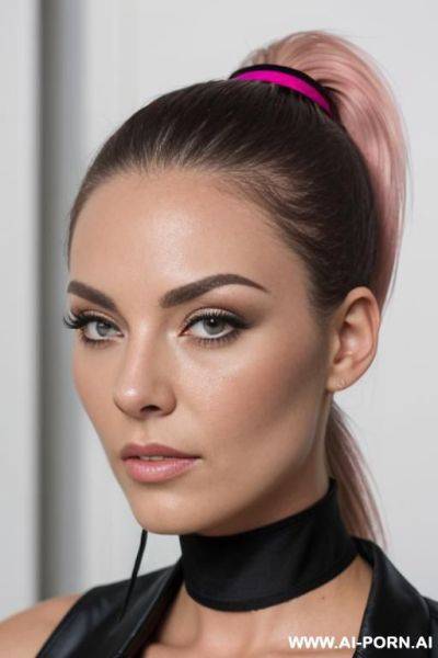 Ashley graves from tcoaal, pink eyes, black collar , ponytail - ai-porn.ai on pornintellect.com